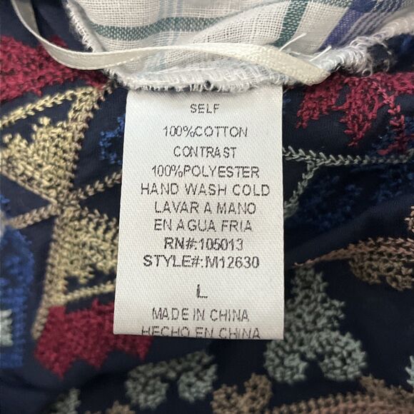 Andree by Unit Size L Top Shirt Plaid Button Up Embroidered Long Sleeve - Picture 5 of 5